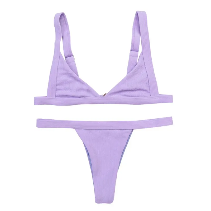 Sexy Brazilian Swimwear Women Bikini Set Solid Color Bandeau Low Waist Bottom Swimsuit Swimwear Bathing Suit Biquini Mujer