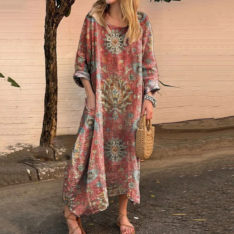 Women's Retro Ethnic Totem Art Print Comfortable Cotton Dress
