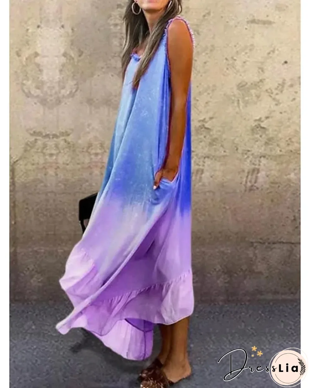 Women's A-Line Dress Midi Dress Sleeveless Tie Dye Summer Hot Casual Purple Fuchsia Light Green Light Blue S M L XL XXL 3XL