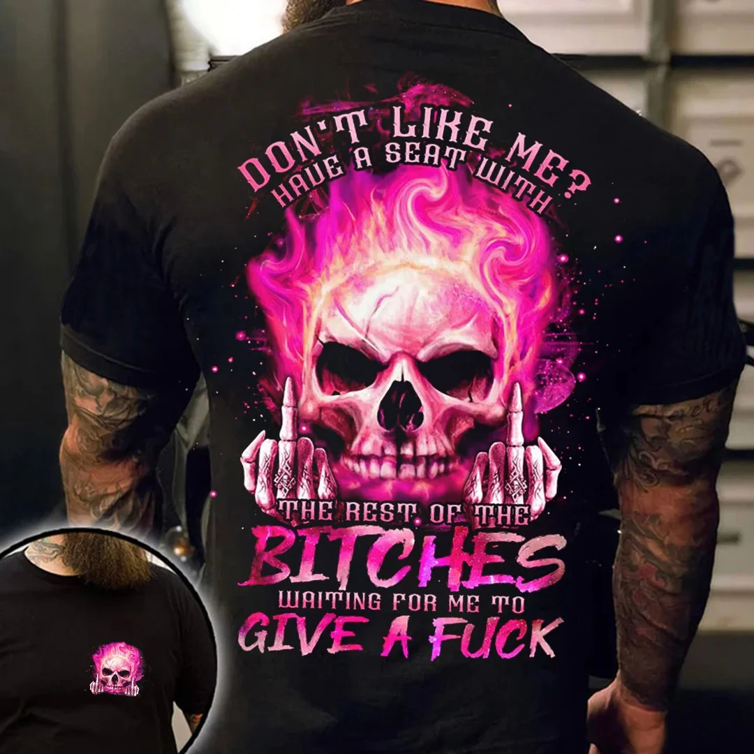 Don'T Like Me Pink Fire Skull Print Men's Short Sleeve T-Shirt