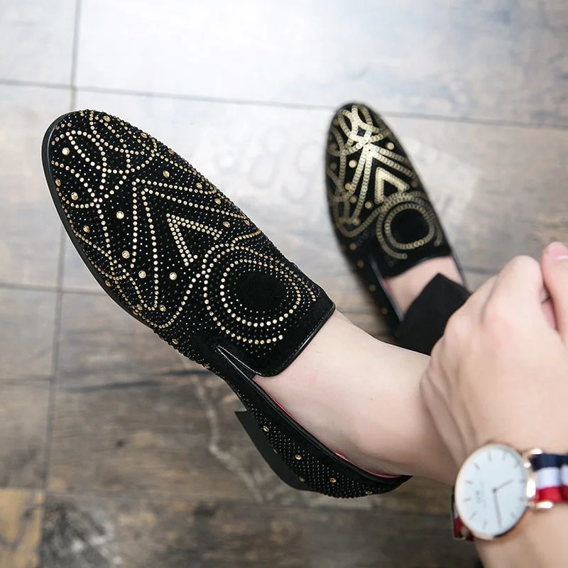 Luxury designer Men's rhinestone buckle flats charm shoes Wedding Dress Evening oxford Formal Shoes men Sapato Social Masculino