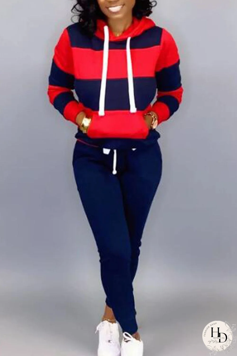 Red Casual Solid Split Joint Hooded Collar Long Sleeve Regular Sleeve Regular Two Pieces