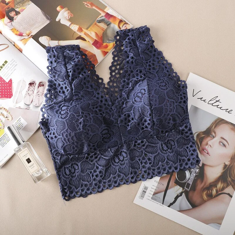 Women's Deep V Lingerie Sexy Lace Flower Bra Lingerie Lace Bra Cultural Bra Top