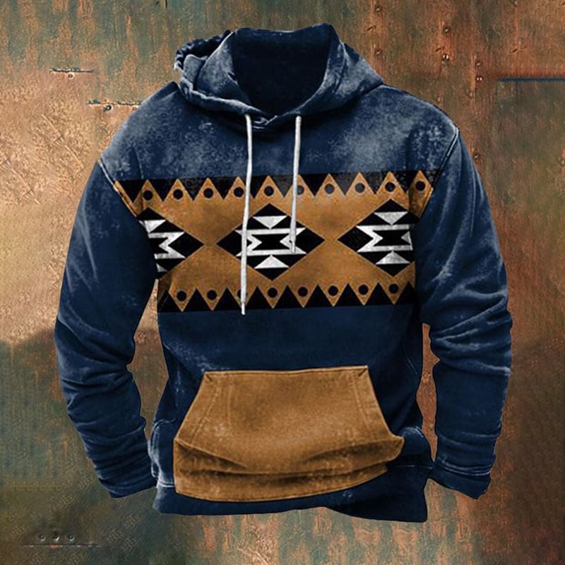 Men'S Western Geometric Tribal Print Hoodie