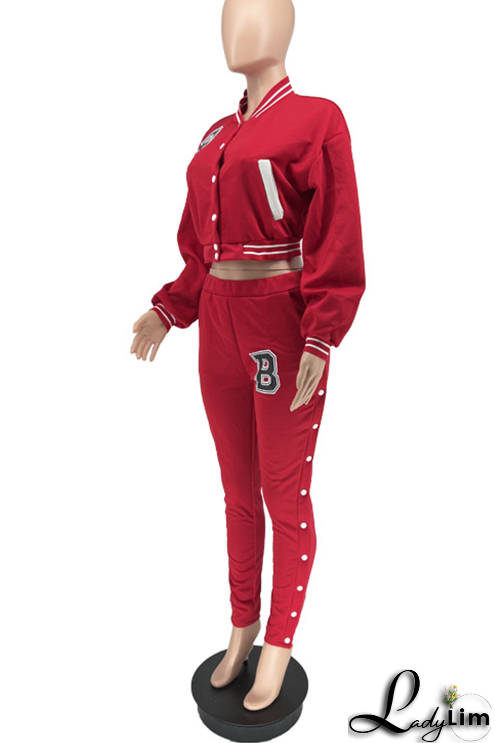 Red Casual Print Patchwork Mandarin Collar Nine Points Sleeve Two Pieces