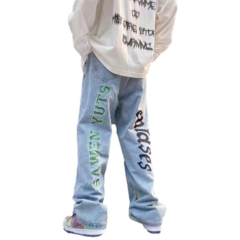 Letter Embroidery Casual Jeans