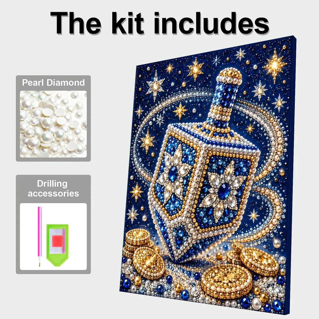 Framed Pearl Painting Kit Hanukkah Dreidel for Adults 11.81x15.75in