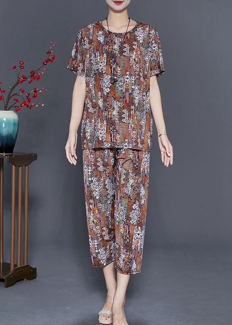 Women Oversized Print Silk Two Piece Set Summer