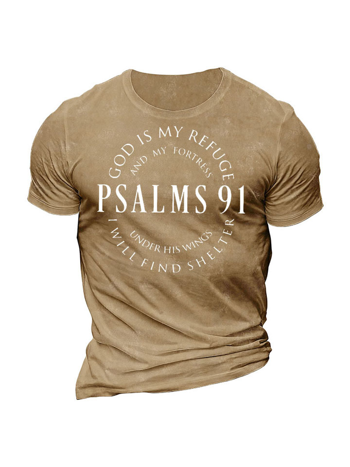PSALMS 91 Printed Round Neck Men's Cotton Short Sleeve