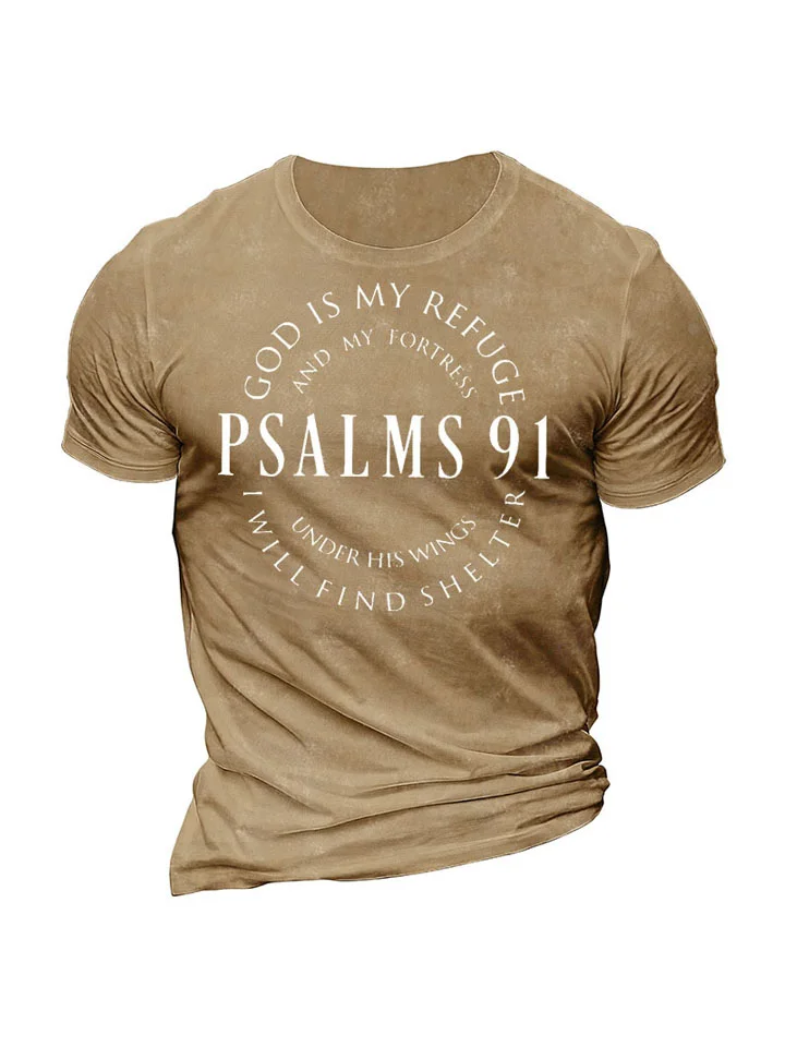 PSALMS 91 Printed Round Neck Men's Cotton Short Sleeve-Cosfine