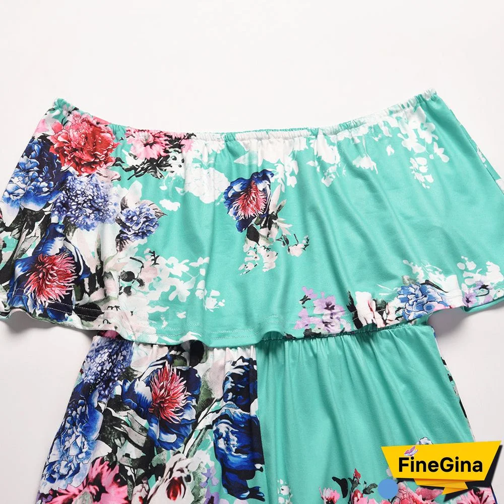 Off Shoulder Short Sleeve Floral Maxi Dress