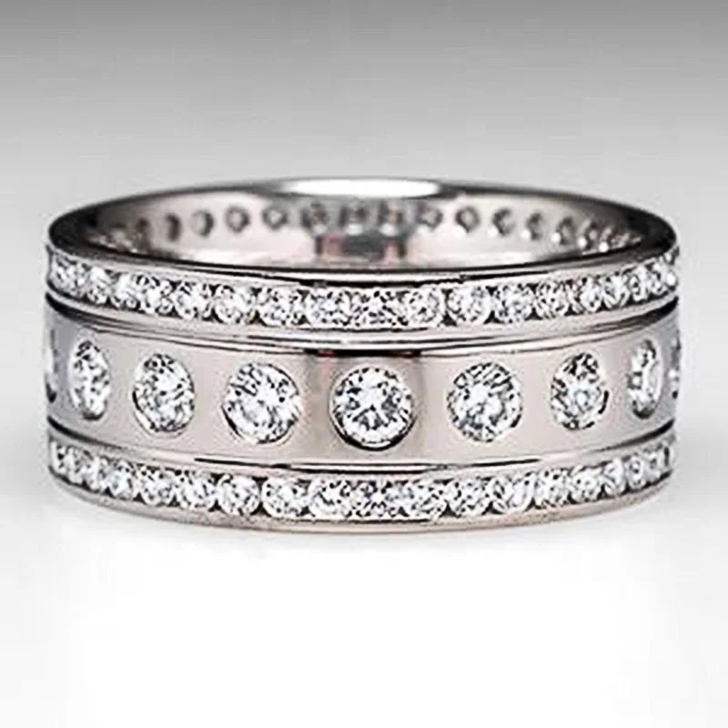 Huitan Simple Design Women's Ring with Full Crystal Cubic Zirconia Bling Bling Wedding Engagement Accessories New Trendy Jewelry