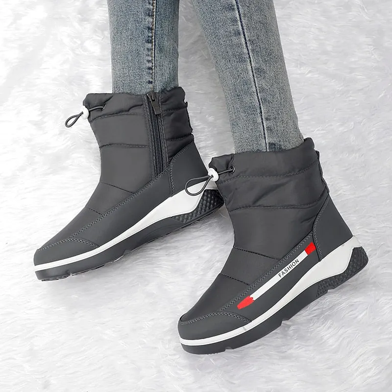 Winter Boots Woman Casual Warm Slip on Wedges Shoes Elastic Patchwork Fur Snow Ankle Boots Women Fashion Waterproof Botas Mujer