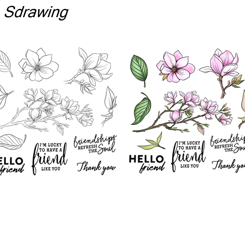 Sdrawing Blooming Magnolia Cutting Dies Clear Stamp DIY Scrapbooking Dies Stamps For Love Cards Mother's Day Gifts Decor