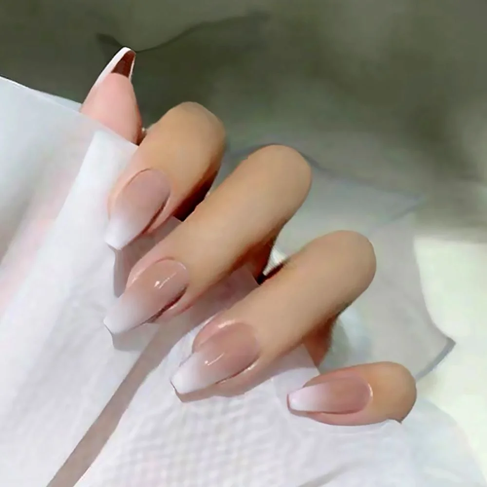 24pcs Gradient Color False Nails With press Glue Type Long Paragraph Fashion Manicure Patch Full Cover Wearable Coffin Fake Nail-Nail Inspo
