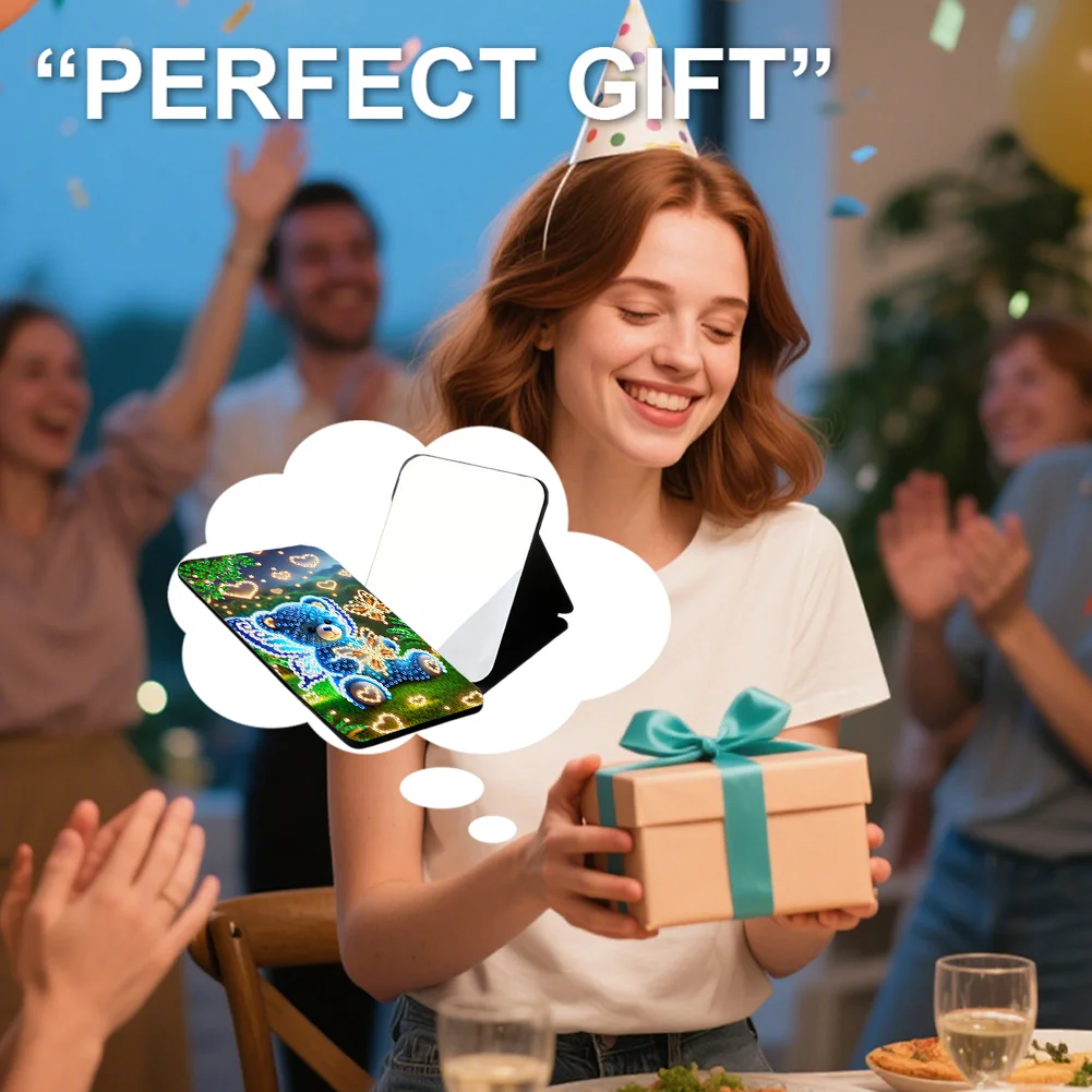 DIY Diamond Art Shiny Crystal Mirror Lightweight Standing Makeup Mirror (Bear)