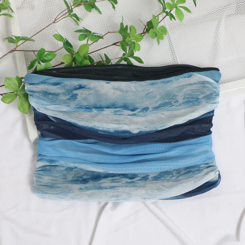 Uveng Sweet Cool Hottie Ultra-Short Umbilical Wrap Chest Sleeveless Coat Yarn Folding Tie Dye Chest Tight Waistcoat 8852