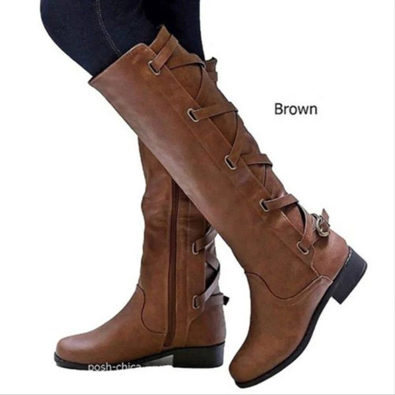 Flat Heel Winter Leather Boots