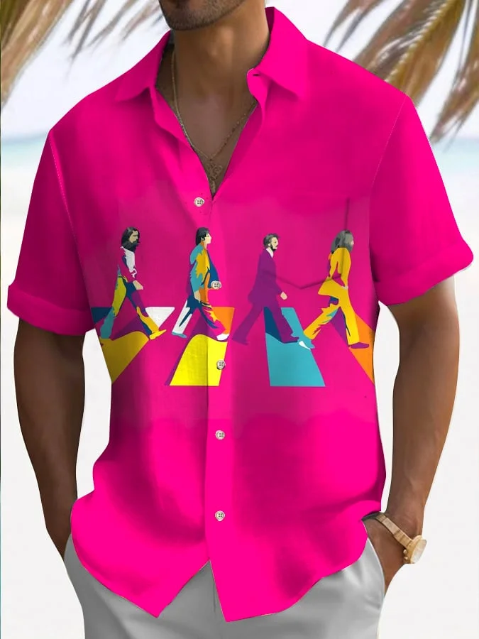 Men's Hawaiian Racing Print Fashion Short Sleeve Shirt