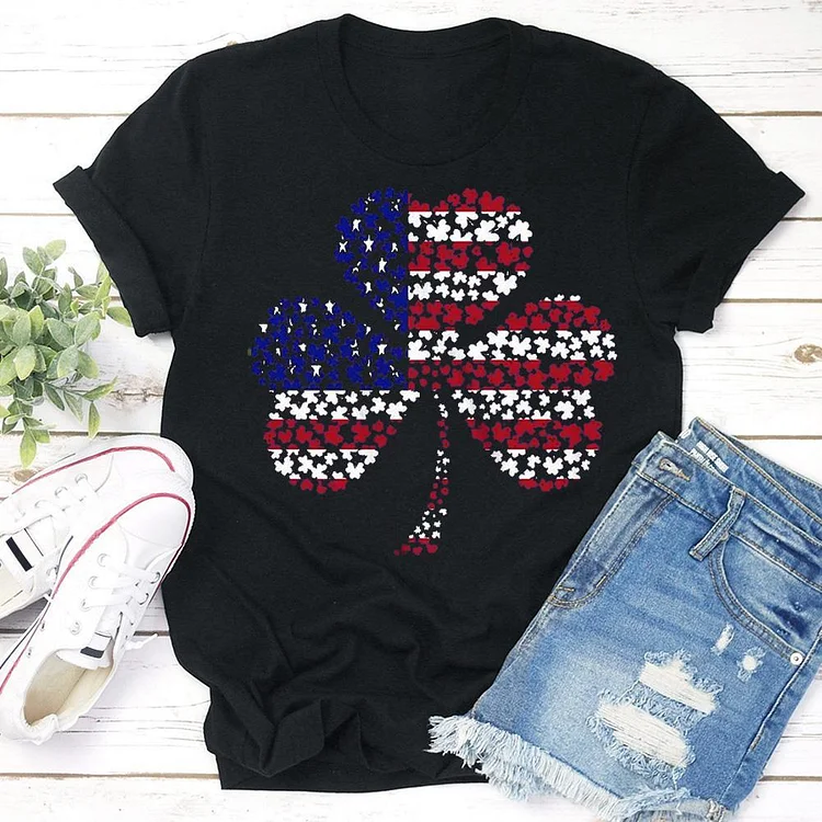 American Flag Clover  T-shirt Tee --Annaletters