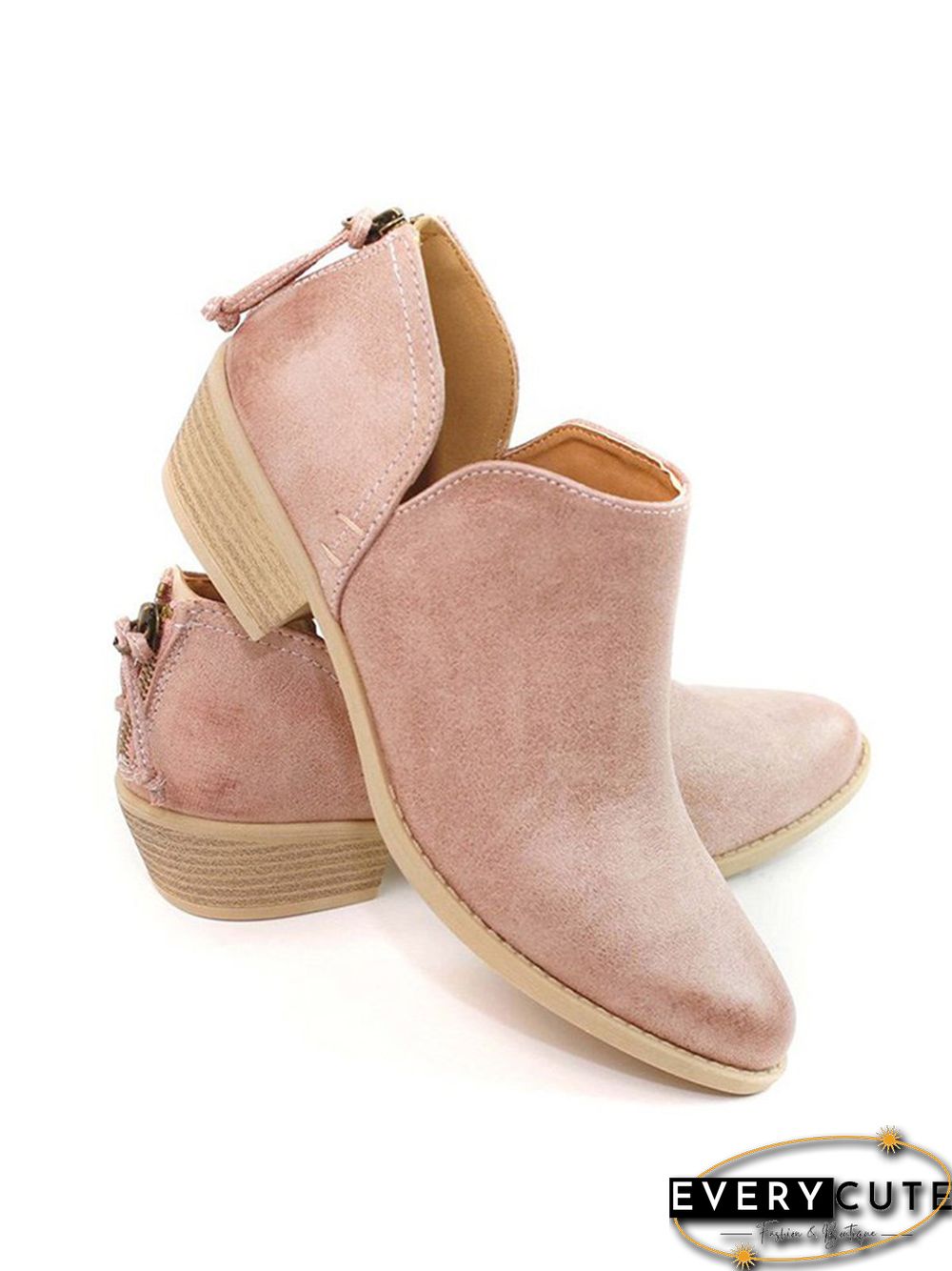 Pu Chunky Heel Zipper Pumps