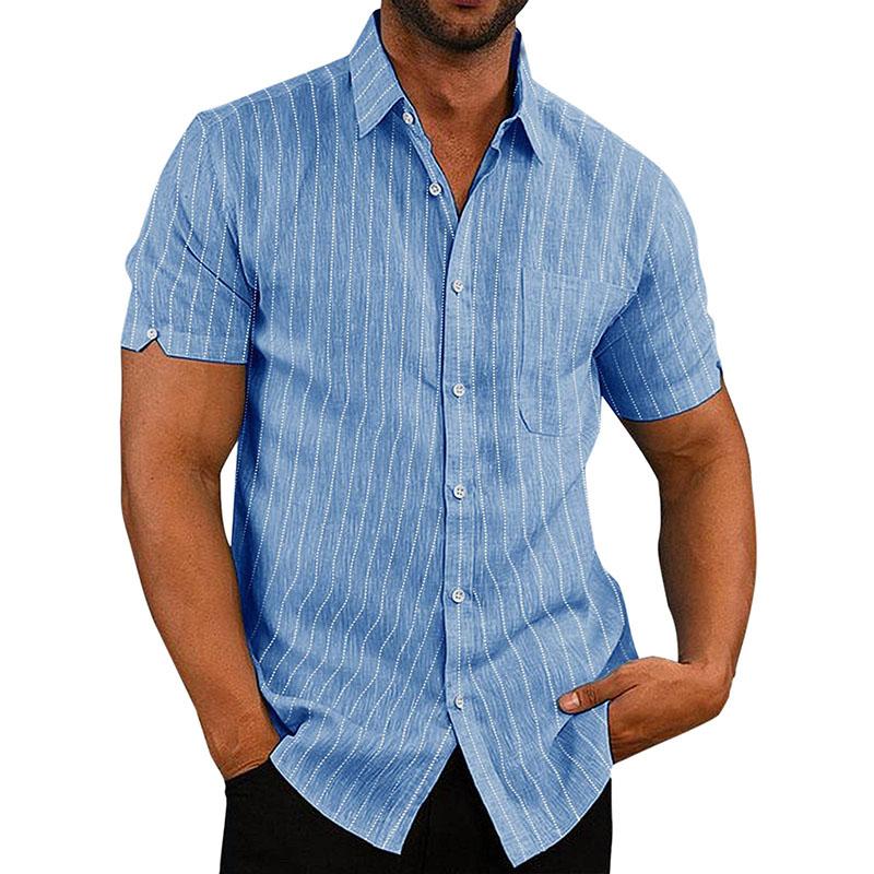 Men's Casual Summer Lapel Stripe Short Sleeve Shirt 77163136M