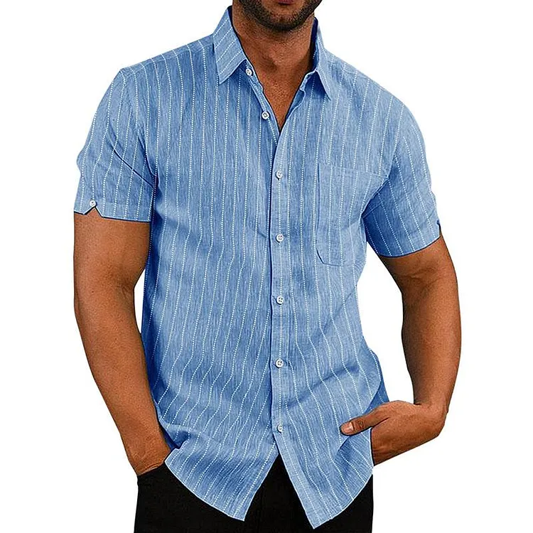Men's Casual Summer Lapel Stripe Short Sleeve Shirt 77163136M