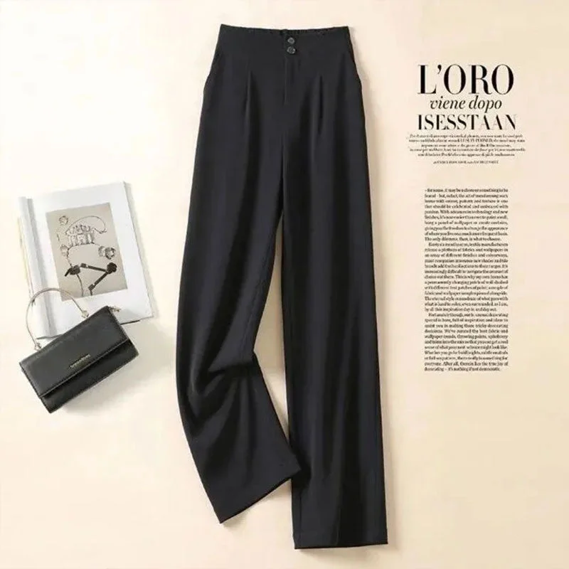 High waist draped chiffon wide-leg pants women's large size 2021 spring and summer new fashion loose straight casual suit pants