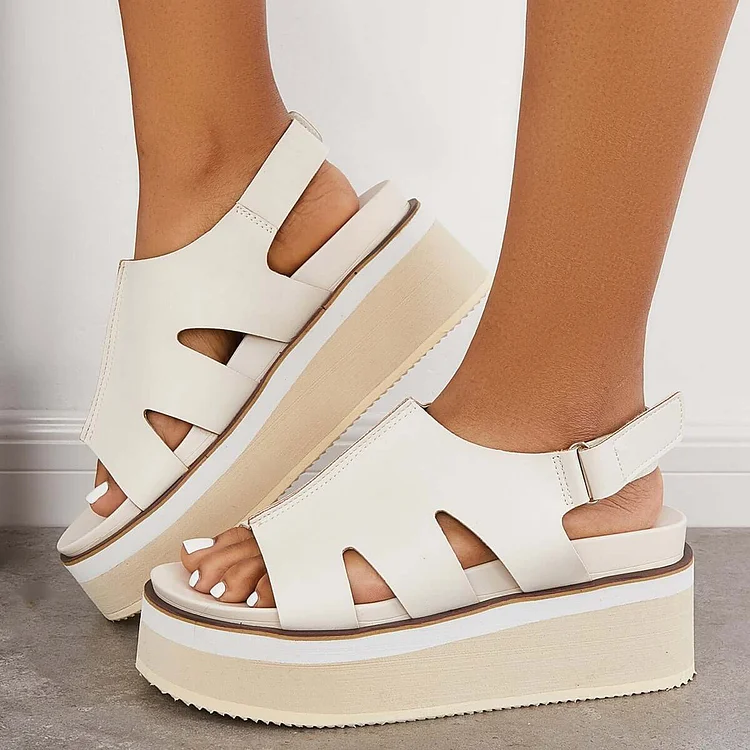 Open Toe Soft Platform Wedges Buckle Ankle Strap Sandals