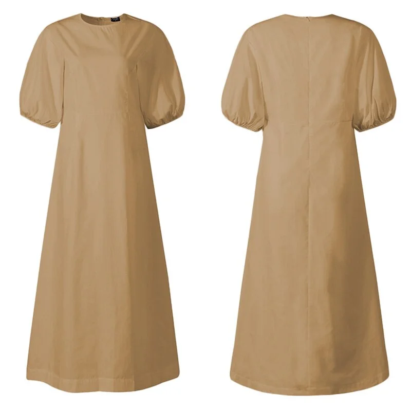 Mid-Calf Dress 2022 VONDA Woman Summer O Neck Short Lantern Sleeve Dresses Bohemian Party Vestidos Femme Mid-Calf Length Robes