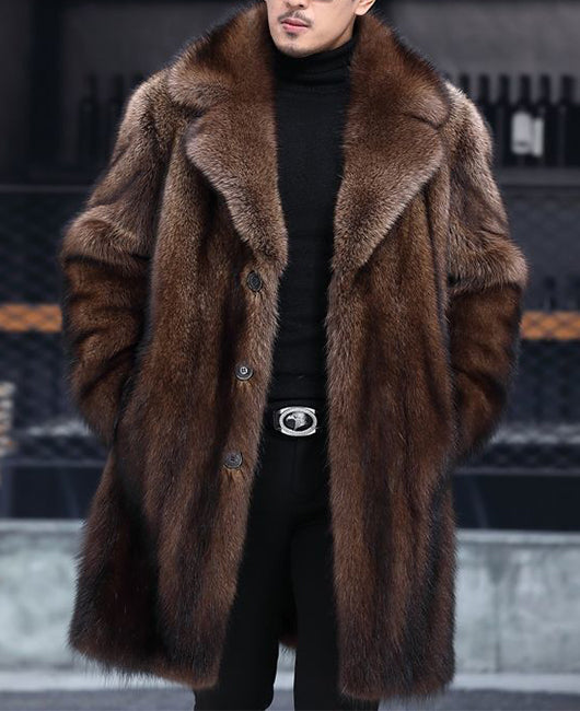 Men Luxury Lapel Fuzzy Overcoat