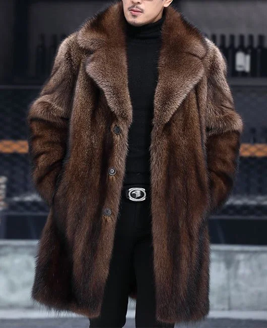 Men Luxury Lapel Fuzzy Overcoat  Okaywear