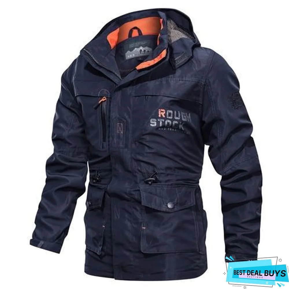 Bomber Jacket Men Multi-pocket Waterproof Military tactical Jacket Cap Windbreaker Men Coat Outdoor storm wear