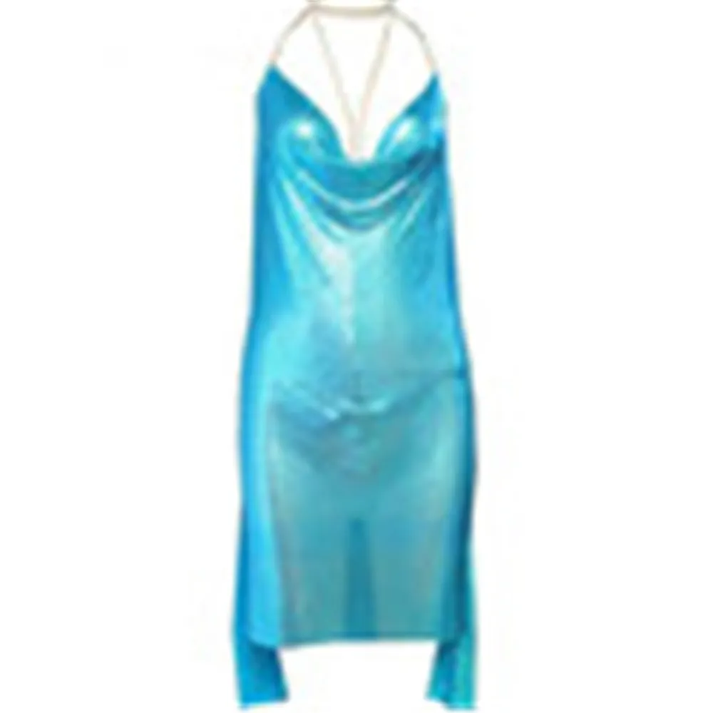 Uveng Uveng Station Fashion Nightclub Low Back Strapless Deep V Metal Dress