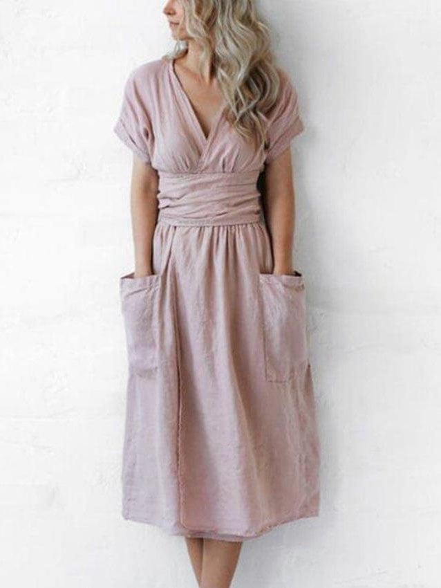 Women'S Casual Solid Color Cotton And Linen Strappy Dress