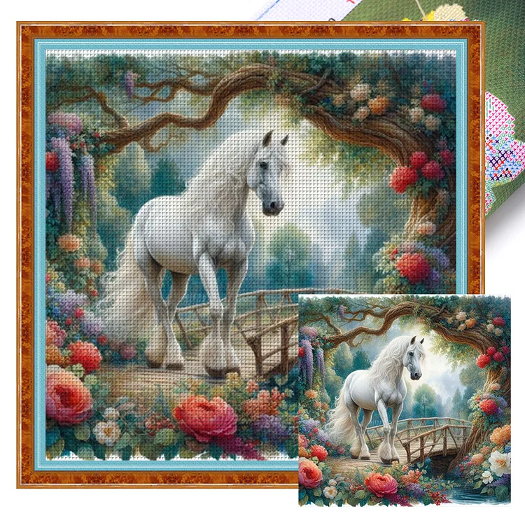 White Horses In The Garden (40*40cm) 11CT Stamped Cross Stitch gbfke
