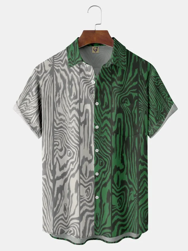 Wood Grain Chest Pocket Short Sleeve Shirt