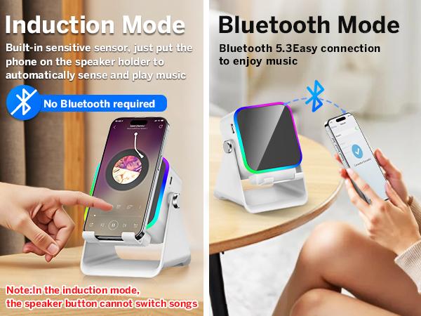 Wireless Induction Audio Speaker Stand, 5in1 Cellphone Holder, 3500mAh Rechargeable Emergency Power Bank,360° Adjustable Mobile Tablet Stand with Colorful Ambient Light Gifts for Men Women Wireless Induction Audio Speaker Stand, 5in1 Cellphone Holder, 3500mAh Rechargeable Emergency Power Bank,360° Adjustable Mobile Tablet Stand with Colorful Ambient Light Gifts for Men Women