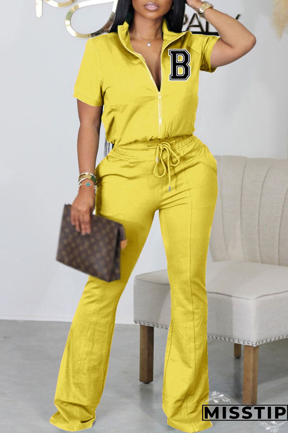 Black Casual Print Patchwork Zipper Collar Short Sleeve Two Pieces