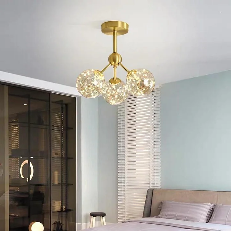 3 Globe Copper Glass Flush Mounts Semi Flush Mount Lighting LED Bedroom Ceiling Lights - Appledas