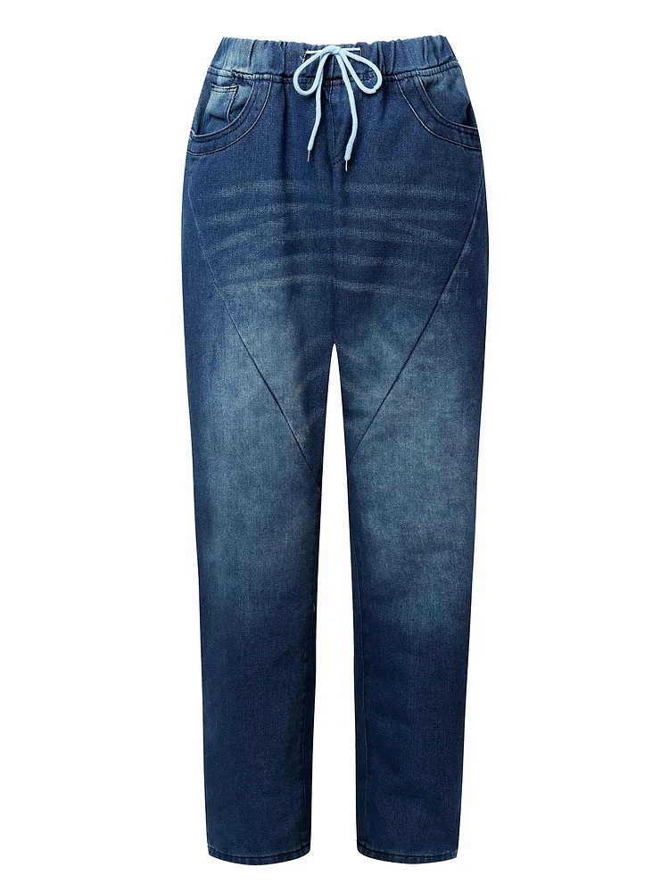 Casual Vintage Drawstring Denim Trouser