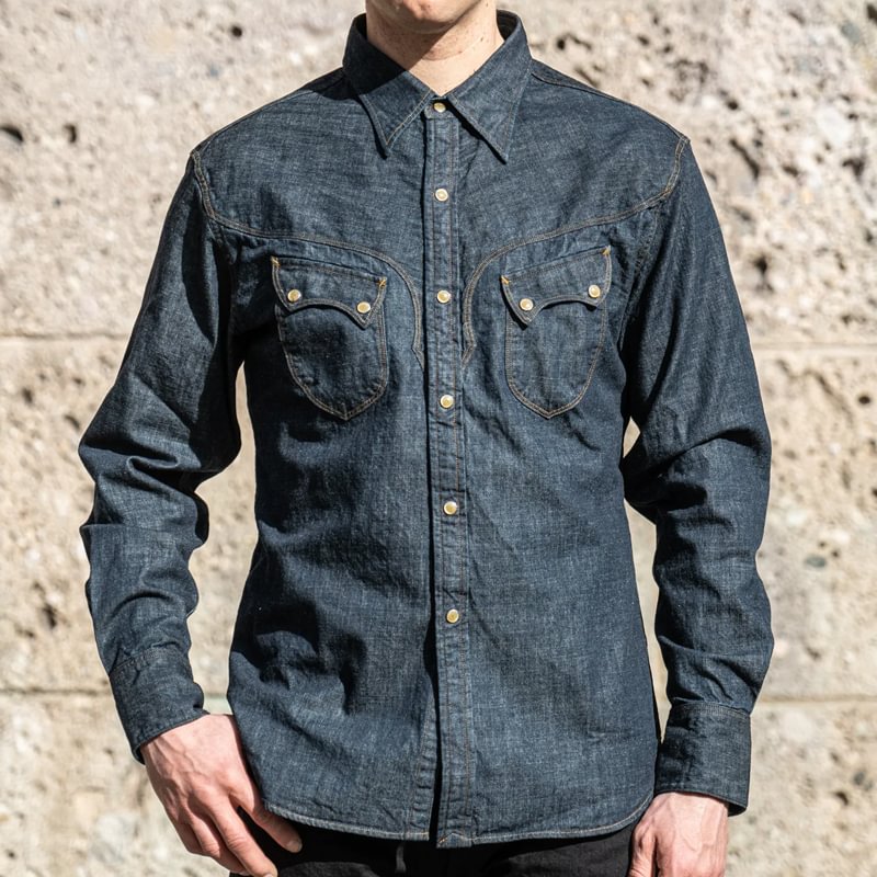 7oz Pure Indigo Dyed Denim Mother Of Pearl Snap Western Shirt