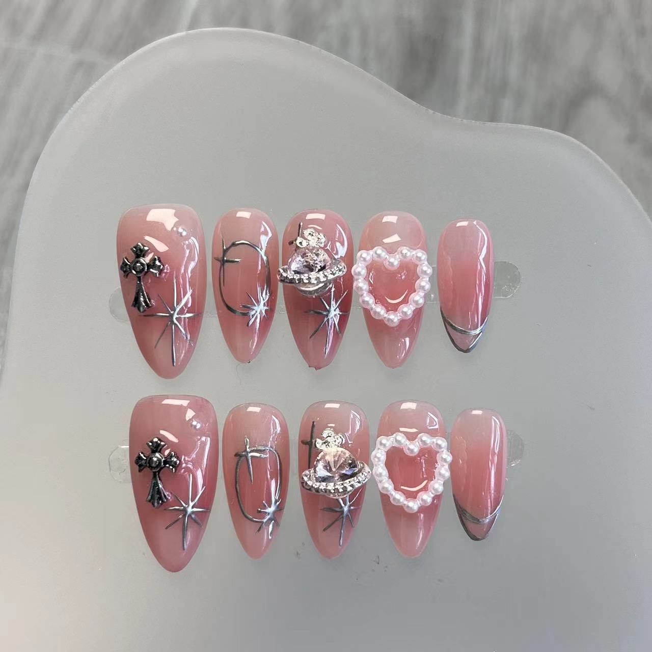 Pink Blush Cro Heart Love Wearable Nails