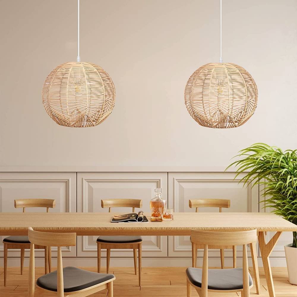 Arturest Pendant Light Boho Rattan Woven Globe Hanging Pendant Light