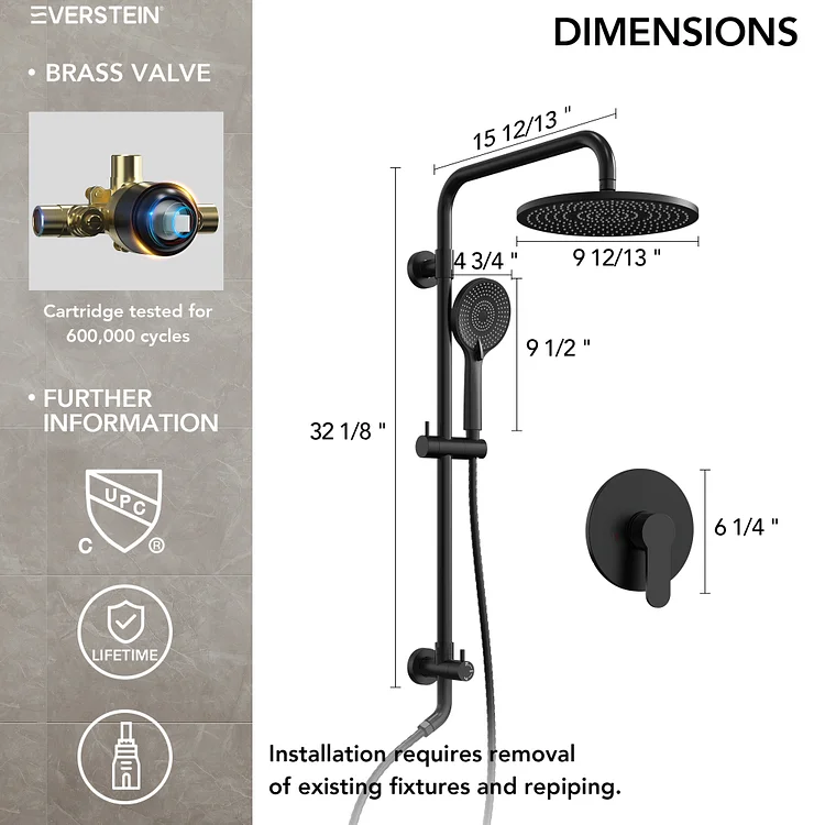 SFS-1098-BK10 The EVERSTEIN Pressure Balance Valve Shower Faucet