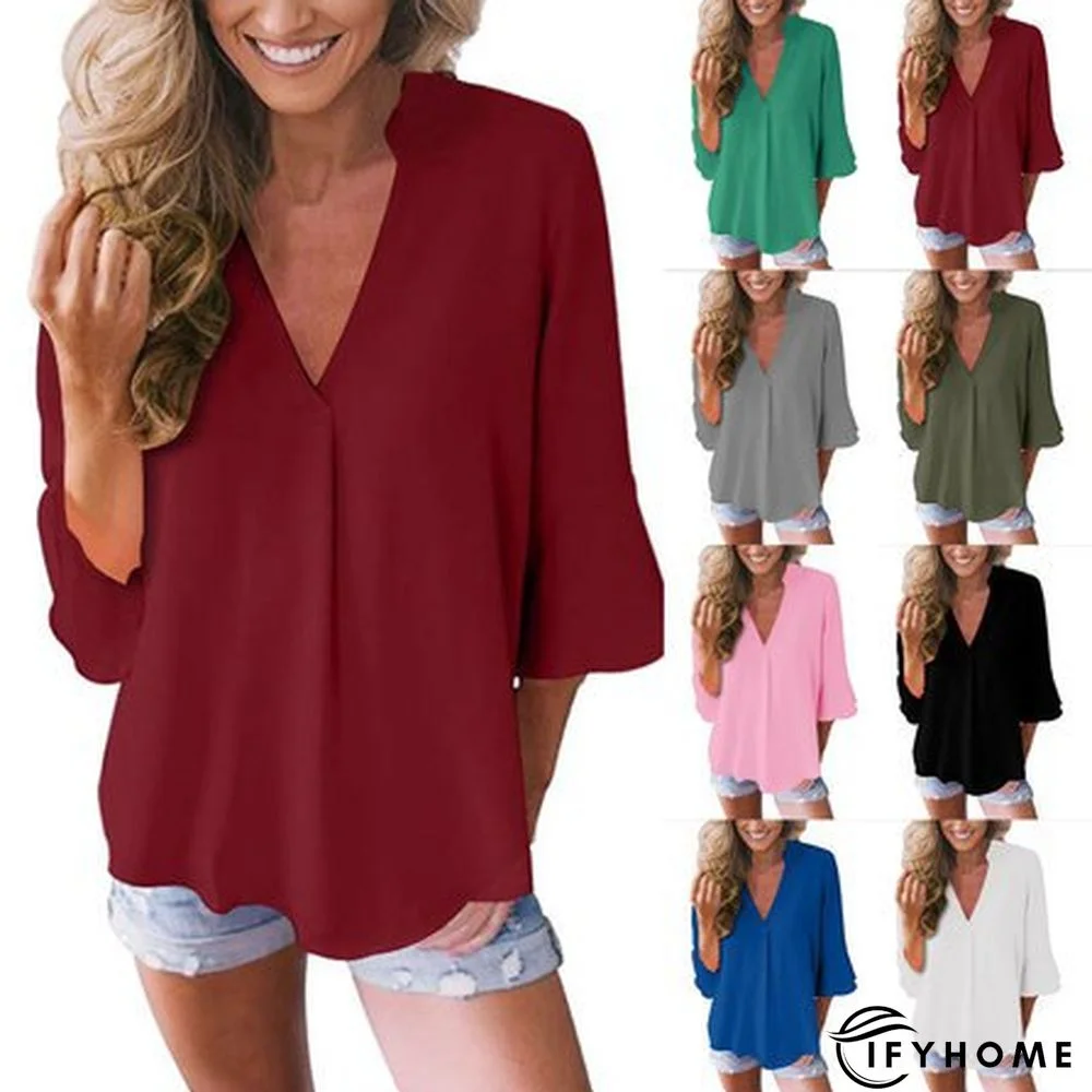Women 3/4 Sleeve Summer Casual V-neck Tunic Top | IFYHOME