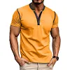 Cotton Blend Men's Short Sleeve Henley T-Shirt with Contrast Stitching and Button Placket by Inlyline