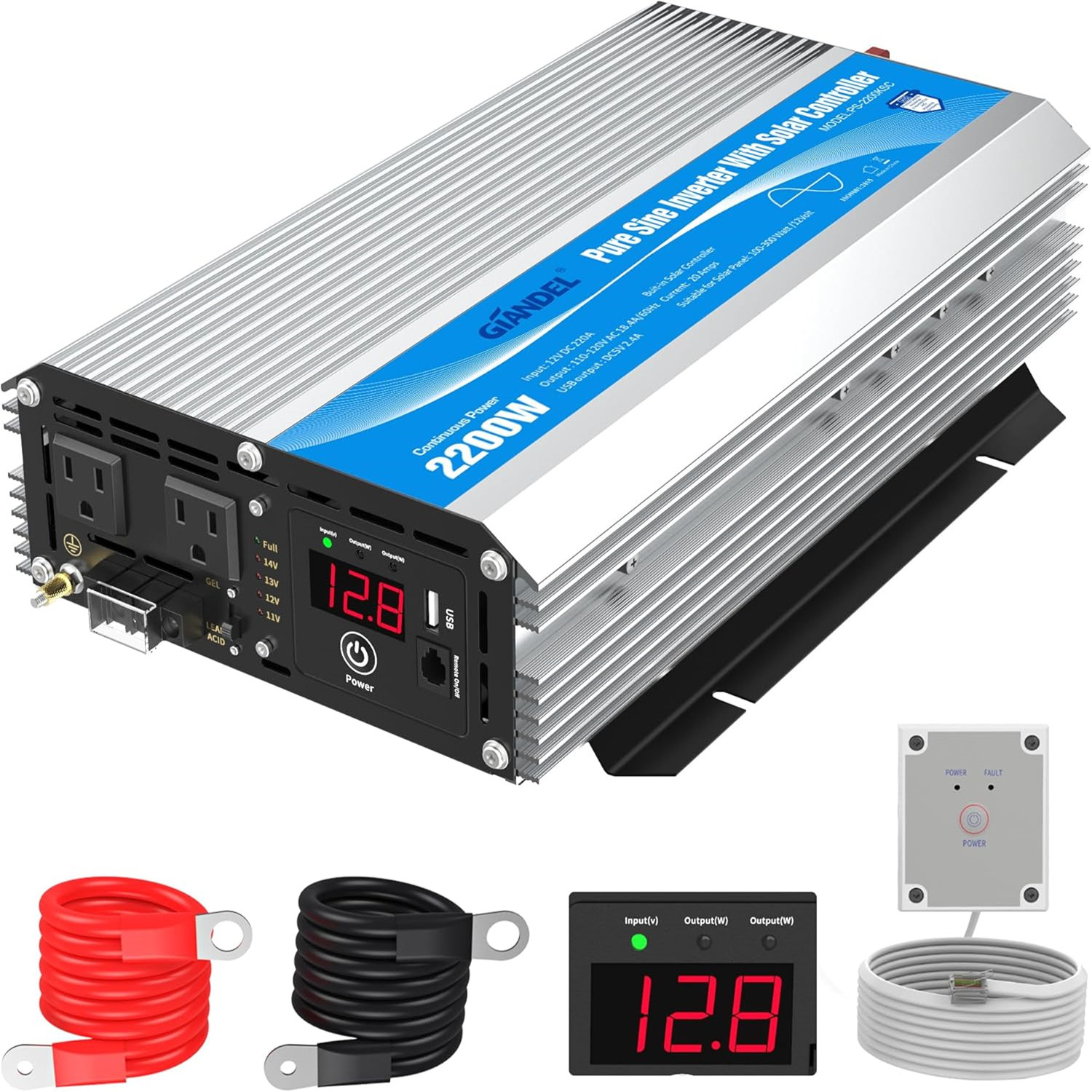 2200W Pure Sine Wave Power Inverter 12V DC to 110V 120V AC
