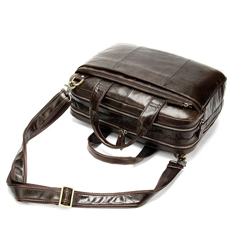 Men&rsquo;S Genuine Leather Antiqued Brass Hardware Top-Handled Detachable Laptop Bag