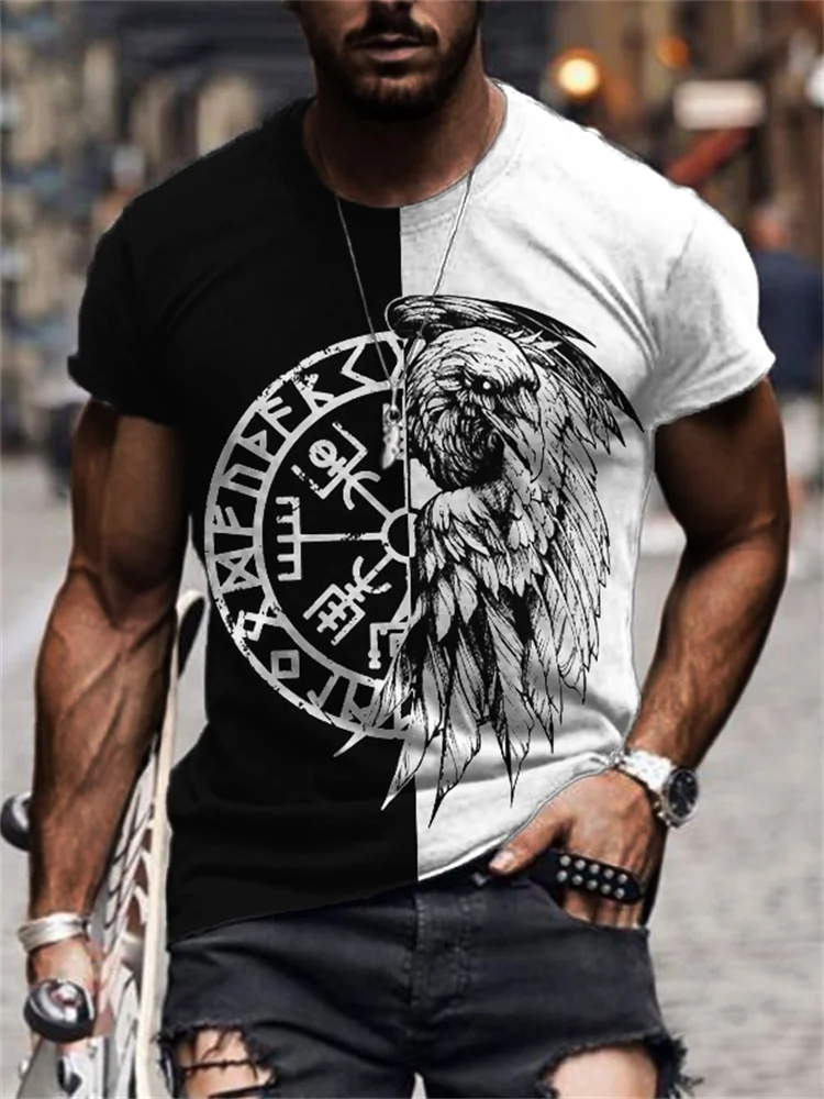 Broswear Men's Viking Vegvisir Raven Contrast Color T Shirt